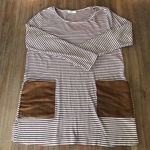 3/4 Sleeve Medium Stripe Pocket Tunic